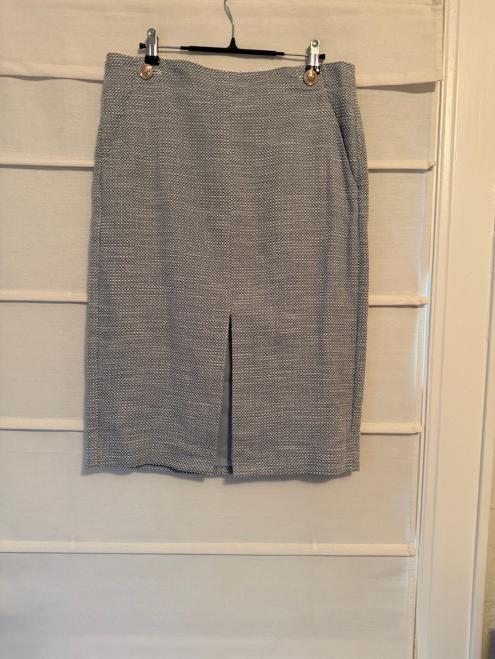 Ann Taylor Blue and White Textured Pencil Skirt with Front Slit